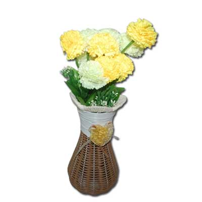 "Artificial Flower  bunch in a Cane Vase - Click here to View more details about this Product